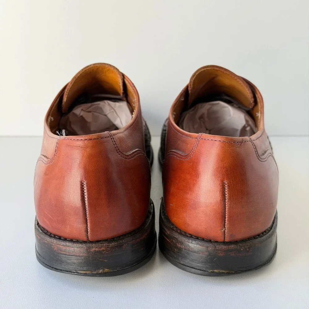 Allen Edmonds Lauderdale Oxford Mens 12 Brown Woven Leather Cap Toe Shoes USA